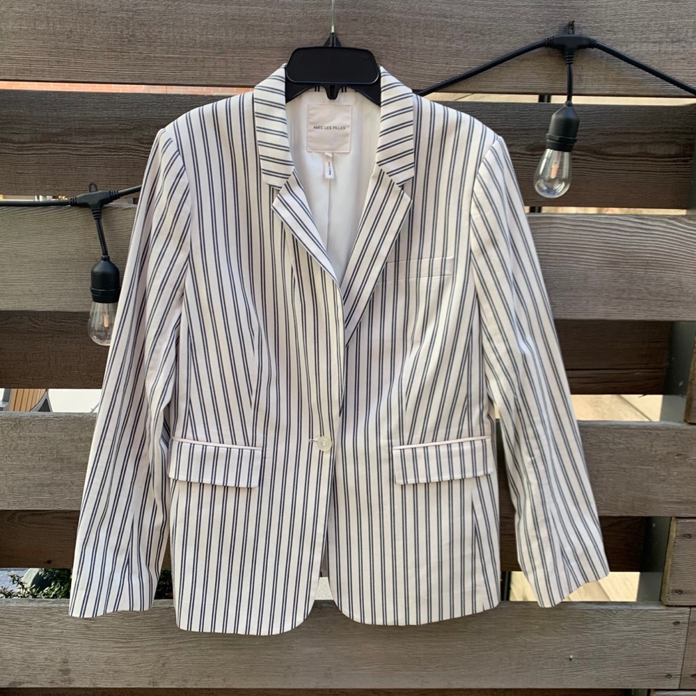 Avec Les Filles Navy & White Striped Blazer